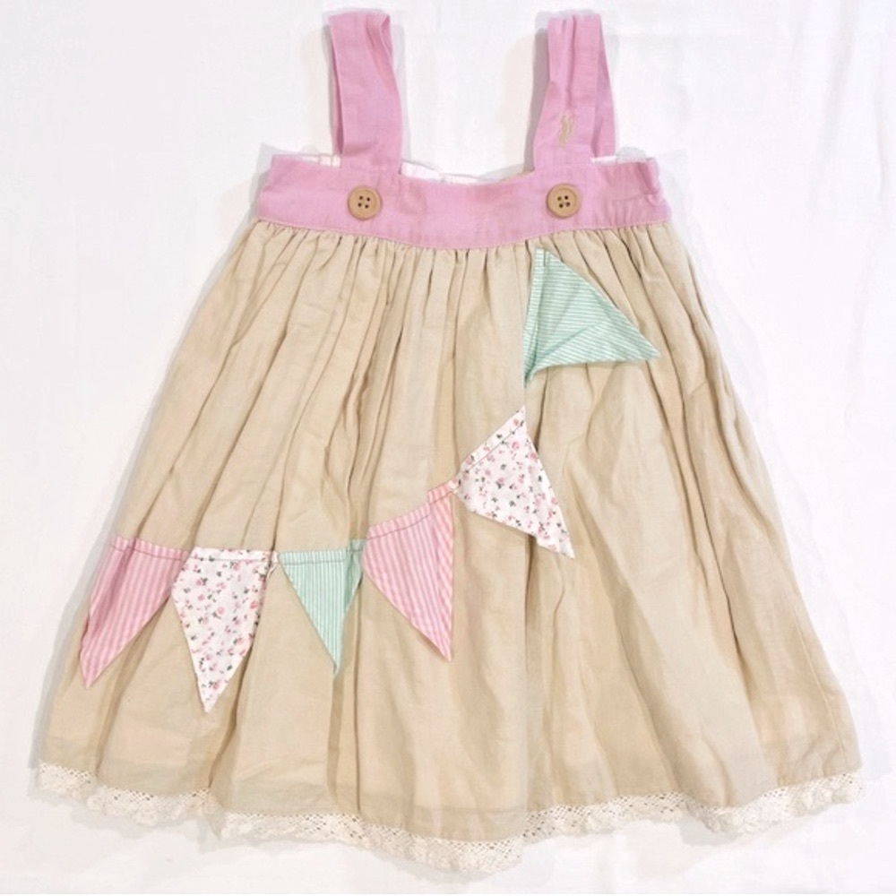 Well Dressed Wolf Joyce Party Dress Girls 3T Flags Banner Pinnie Linen Summer